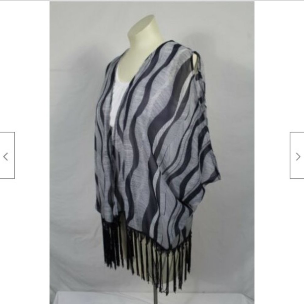 One Urban Day Navy Blue Boho Fringe Kimono Vest XL - Picture 3 of 5